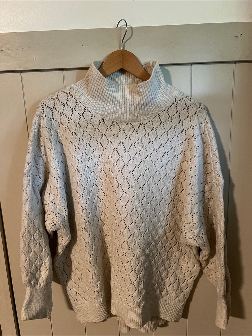 Wonderly Cream Open-Knit Turtleneck Sweater